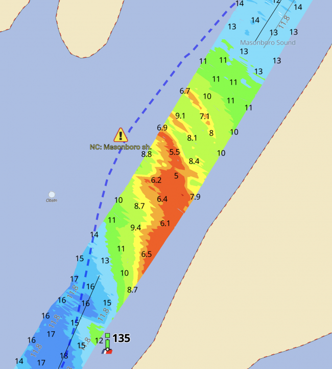 NC Masonboro shoaling by G135 MM 287.5 located in Waterway Guide